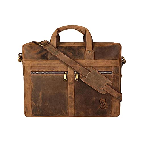 J WILSON London - Designer Genuine Real Distressed Leather 15" Laptop Handmade Unisex Crossover Flapover Everyday Crossover Work iPad Shoulder Messenger Briefcase Bag