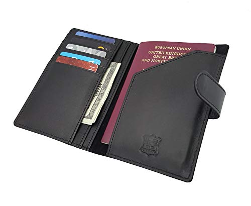 J. Wilson London 100% Real Leather Travel Wallet Passport Holder Cover RFID Blocking- Document Case