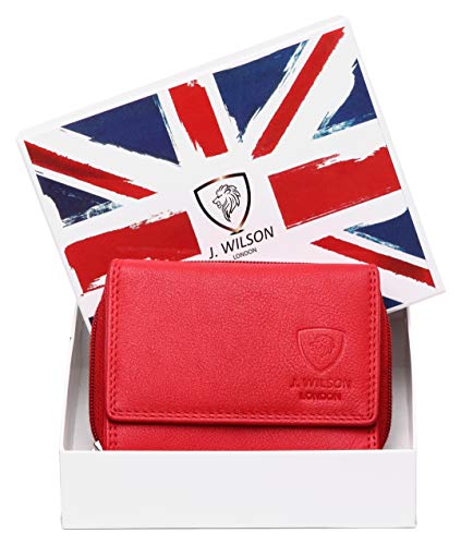 J. Wilson London Ladies RFID Safe Designer Leather Purse Card Women Wallet Zip Pocket Boxed