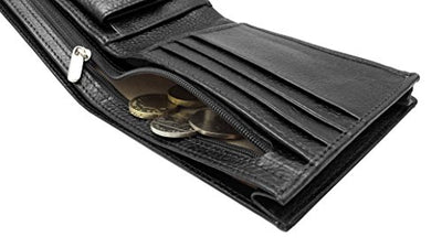 Designer "J Wilson" 5219 Genuine Mens Real Quality Leather Wallet Black Note Coin Purse Box