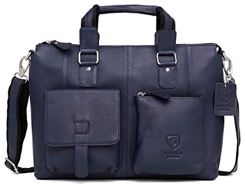 J. Wilson London - Designer Genuine Real Nappa Leather 15" Laptop Handmade Unisex Crossover Flapover Everyday Crossover Work iPad Shoulder Messenger Briefcase Bag