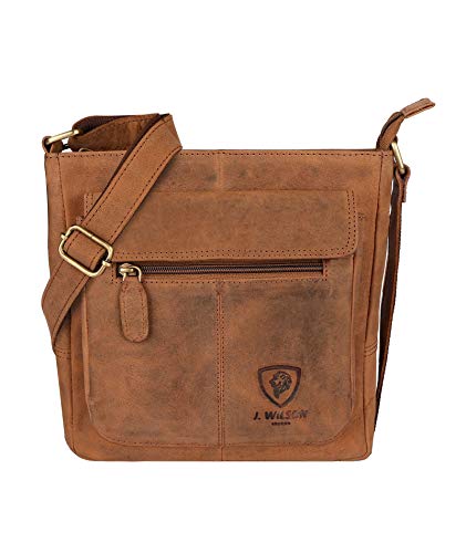 J. Wilson London 100% Pure Genuine Real Nappa Leather Handmade Mens Leather Flapover Everyday Crossover Shoulder Work iPad Messenger Bag