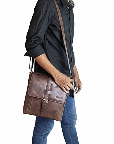 Hudson & James - Leather Designer Genuine Real Napa Handmade Unisex Cross Body Everyday Crossover Work iPad Shoulder Messenger Bag