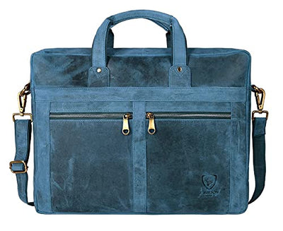 J WILSON London - Designer Genuine Real Distressed Leather 15" Laptop Handmade Unisex Crossover Flapover Everyday Crossover Work iPad Shoulder Messenger Briefcase Bag