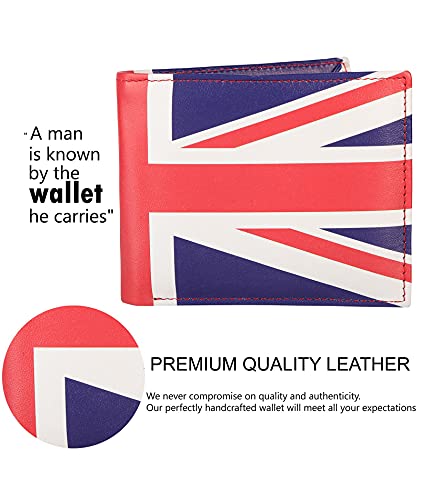 Designer Hudson & James London Real Printed Leather Mens Wallet with Zip Coin Pocket Credit Carder Holder Bifold Purse UK Union Jack