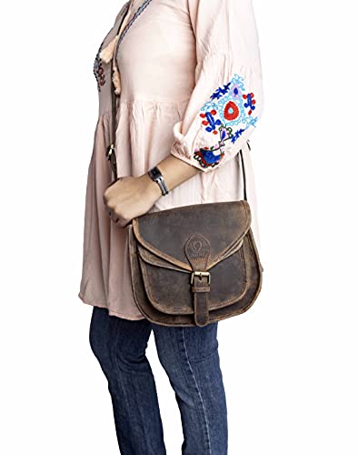 J. Wilson London - Designer Genuine Real Distressed Retro Vintage Hunter Leather Handmade Women Ladies Unisex Flapover Gypsy Festival Travel Crossover Shoulder Bag