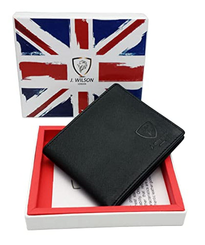 J. Wilson London RFID Blocking Protection Genuine Leather Mens Wallet with Zip Coin Pocket Gift Boxed