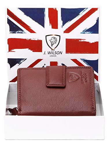 J. Wilson London Ladies RFID Safe Designer Soft Leather Purse Card Women Clutch Wallet with Zip Pocket Gift Boxed