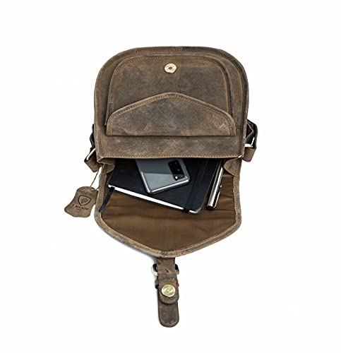 J. Wilson London - Designer Genuine Real Distressed Retro Vintage Hunter Leather Handmade Women Ladies Unisex Flapover Gypsy Festival Travel Crossover Shoulder Bag