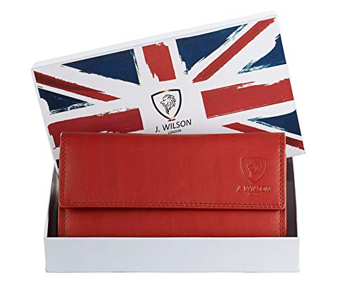 J. Wilson London Ladies RFID Safe Designer Leather Purse Card Women Wallet Zip Pocket Boxed