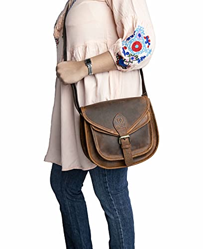 J. Wilson London - Designer Genuine Real Distressed Retro Vintage Hunter Leather Handmade Women Ladies Unisex Flapover Gypsy Festival Travel Crossover Shoulder Bag