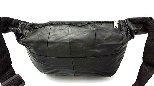 ODS:UK® REAL LEATHER BUM WAIST BAG TRAVEL HOLIDAY MONEY BELT POUCH BLACK CHANGE BUMBAG