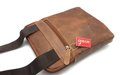 ODS:UK® MENS WOMENS DISTRESSED HUNTER BROWN HIDE LEATHER CROSS BODY/SHOULDER/TRAVEL MESSENGER BAG FOR KINDLE IPAD TABLET