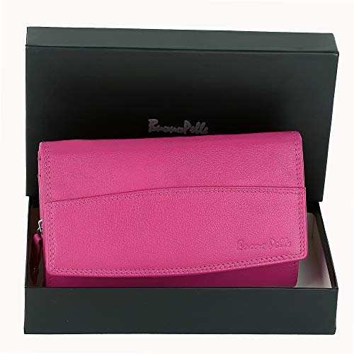 Buono Pelle Ladies Designer Luxury Quality Soft Nappa Leather Purse Card Women Clutch Wallet with Zip Pocket Gift Boxed