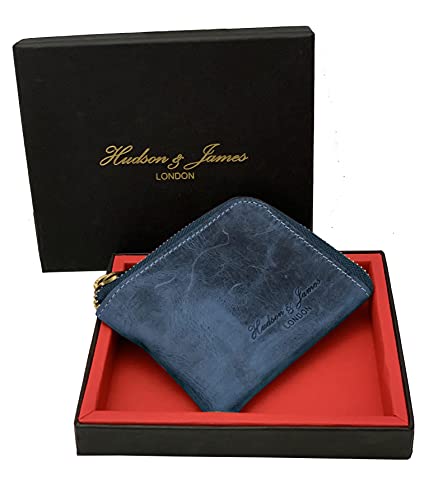 Designer Hudson & James London Real Leather Small Zippered Mens Women Wallet Slim Wallet Credit Carder Holder Purse with Gift Box