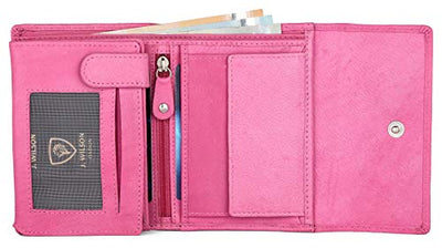 J. Wilson London Ladies RFID Safe Designer Leather Purse Card Women Wallet Zip Pocket Boxed