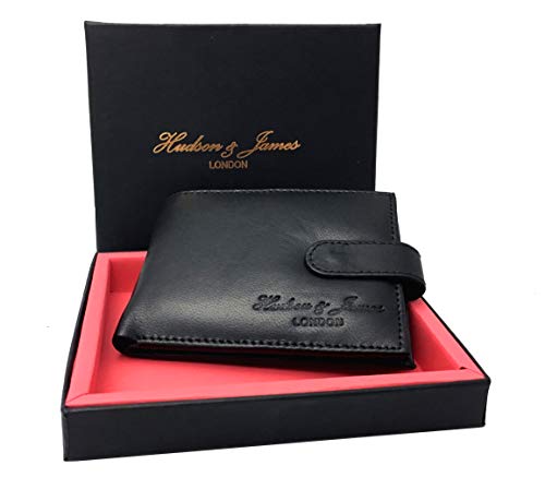 Designer Hudson & James London Real Leather Mens Wallet Credit Carder Holder Bifold Purse with Gift Box