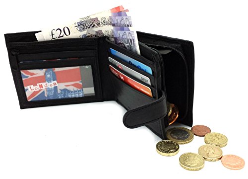 Wallets Mens Slim RFID Blocking Genuine Leather with Zip Coin Pocket, Banknote Compartments, Card Holders Pouch ID Window. Wallet for Men with Gift Box