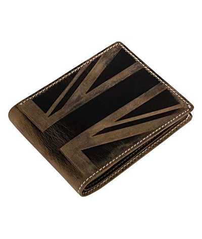 Hudson & James Designer London Real Distressed Leather Mens Wallet with Zip Coin Pocket Credit Carder Holder Bifold Purse UK Union Jack