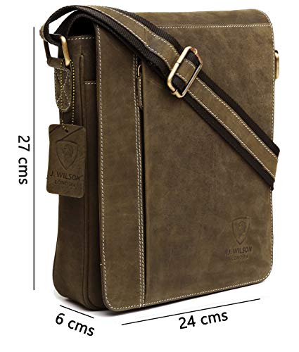 J. Wilson London 100% Pure Genuine Real Blue Textured Cow Leather Handmade Mens Leather Flapover Everyday Crossover Shoulder Work iPad Messenger Bag (Brown)