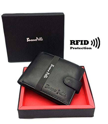 Wallets Mens Slim RFID Blocking Genuine Leather with Zip Coin Pocket, Banknote Compartments, Card Holders Pouch ID Window. Wallet for Men with Gift Box