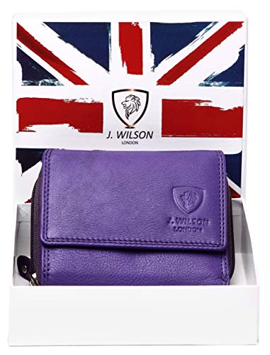 J. Wilson London Ladies RFID Safe Designer Leather Purse Card Women Wallet Zip Pocket Boxed