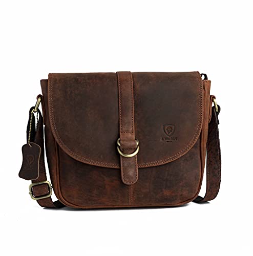 J. Wilson London - Designer 100% Pure Genuine Real Distressed Vintage Hunter Leather Handmade Unisex Crossover Shoulder Messenger Briefcase Bag