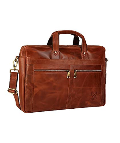 J WILSON London - Designer Genuine Real Distressed Leather 15" Laptop Handmade Unisex Crossover Flapover Everyday Crossover Work iPad Shoulder Messenger Briefcase Bag