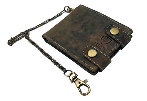ZWEBY Leather Chain Wallet Vintage Men's Large Capacity Hand