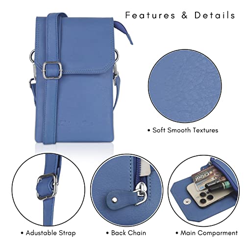 Genuine Leather Phone Bag, Real Leather Phone Purse, Small Mobile Phone Ladies Cross Body Shoulder Bag Wallet for Women with Adjustable Detachable Strap