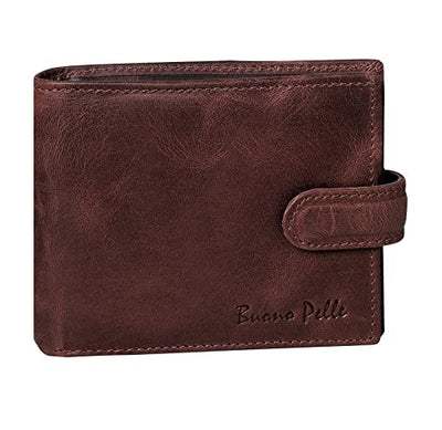 Buono Pelle RFID Blocking Mens Designer Luxury Soft Veg Tan Leather Wallet with Secure Zip Coin / Note Pocket & ID Window Gift Boxed