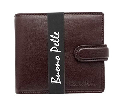 Buono Pelle RFID Blocking Mens Designer Luxury Soft Veg Tan Leather Wallet with Secure Zip Coin / Note Pocket & ID Window Gift Boxed