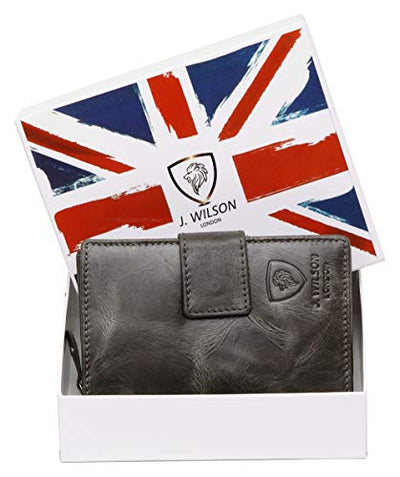 J. Wilson London Ladies RFID Safe Designer Leather Purse Card Women Wallet Zip Pocket Boxed