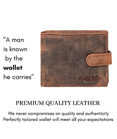 Buono Pelle RFID Blocking Mens Designer Luxury Soft Veg Tan Leather Wallet with Secure Zip Coin / Note Pocket & ID Window Gift Boxed