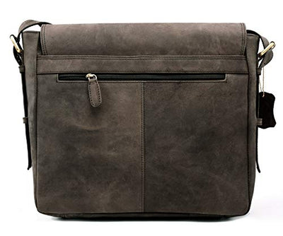 J WILSON London Designer Genuine Real Distressed Vintage Hunter Leather 15" Laptop Handmade Unisex Crossover Shoulder Messenger Bag