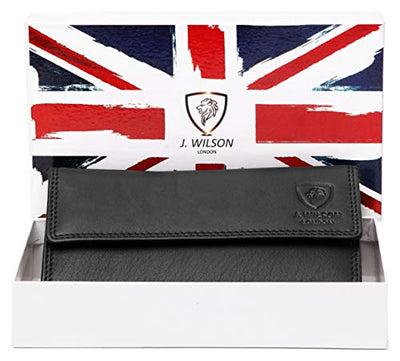 J. Wilson London Ladies RFID Safe Designer Leather Purse Card Women Wallet Zip Pocket Boxed