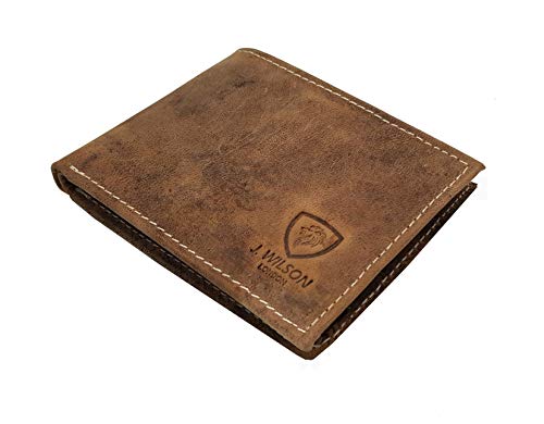 Mens Designer J Wilson RFID Blocking Genuine Real Leather Wallet with Zip Coin Pocket/Pouch Gift Boxed