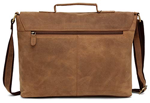 J WILSON London - Designer Genuine Real Distressed Vintage Hunter Leather 15" Laptop Handmade Unisex Crossover Shoulder Messenger Briefcase Bag