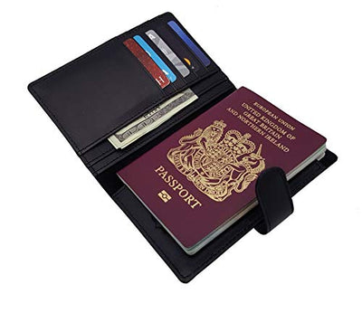 J. Wilson London 100% Real Leather Travel Wallet Passport Holder Cover RFID Blocking- Document Case