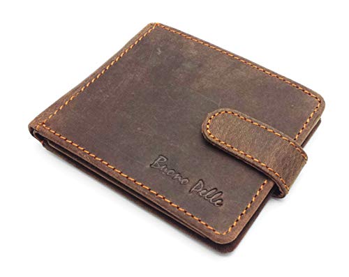 RFID BLOCKING Protection Distressed Brown Genuine Leather Mens Wallet Coin Pocket Gift Boxed