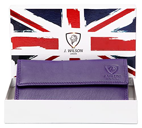 J. Wilson London Ladies RFID Safe Designer Leather Purse Card Women Wallet Zip Pocket Boxed