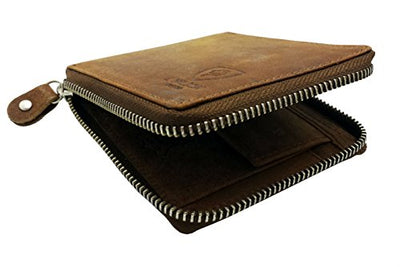 RFID Blocking Protection Distressed Brown Genuine Leather J Wilson London Mens ZipAround Wallet with Zip Coin Pocket Gift Boxed