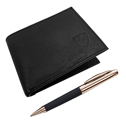 J. Wilson London Mens Designer Genuine Leather Wallet & Ballpoint Pen Gift Boxed Set