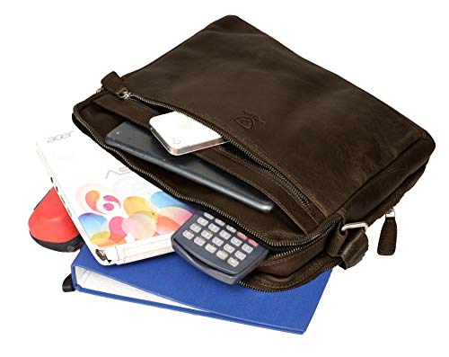 100% Pure Genuine Real Vintage Vegetable Tanned Leather Handmade Mens Womens Leather Flapover Everyday Cross Body Shoulder Work iPad Messenger Bag
