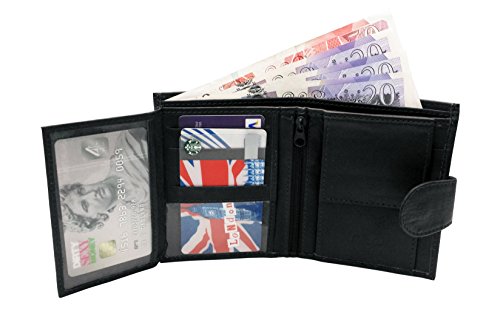 Buono Pelle Mens Bifold Coin Leather Wallet Black