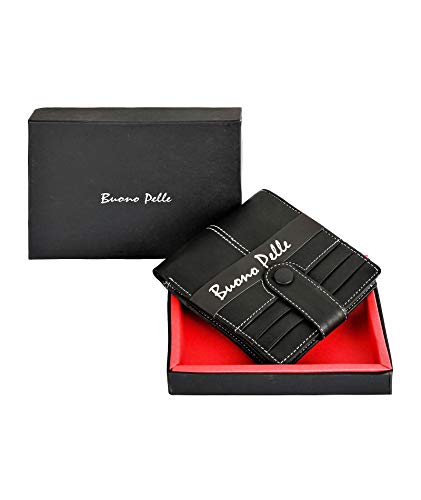 Leather Mens Wallet with RFID Leather Wallets for Men Designer BUONO PELLE Genuine Real Leather Wallet with Large Zip Coin Pocket/Pouch Gift Boxed