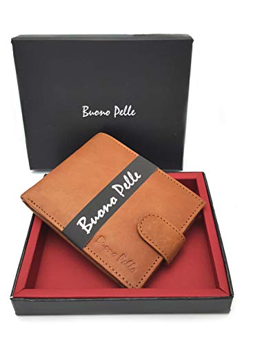 RFID Blocking Designer BUONO PELLE Real Leather Mens Wallet Credit Carder Holder Bifold Purse with Gift Box