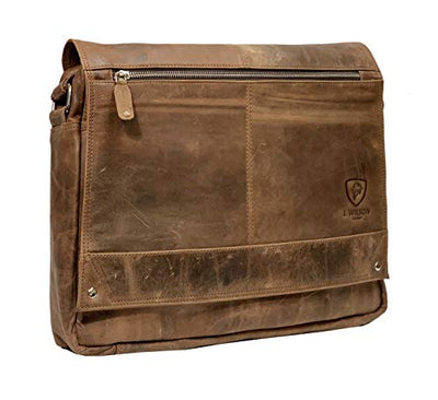 J WILSON London - Designer Genuine Real Leather 15" Laptop Handmade Unisex Crossover Flapover Everyday Crossover Work iPad Shoulder Messenger Briefcase Bag