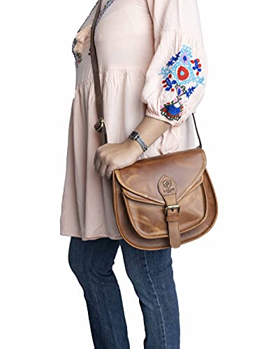 J. Wilson London - Designer Genuine Real Distressed Retro Vintage Hunter Leather Handmade Women Ladies Unisex Flapover Gypsy Festival Travel Crossover Shoulder Bag