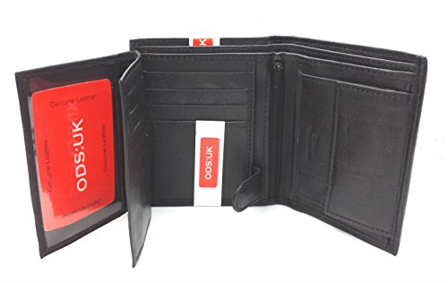 Mens HIGH Luxury Soft Leather TRI FOLD Design Wallet Credit Card Slots, ID Window and Coin Pocket